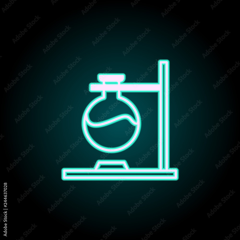 Poster flask on fire icon. elements of science in neon style icons. simple icon for websites, web design, m