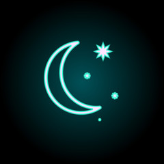 Obraz na płótnie Canvas crescent moon and stars icon. Elements of Science in neon style icons. Simple icon for websites, web design, mobile app, info graphics