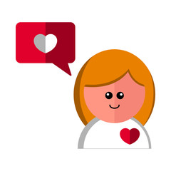 Cute cartoon avatar of a woman. Love icon. Vector illustration design