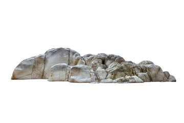 Poster de jardin Pierres Pierre de falaise située dans une partie de la roche de montagne isolée sur fond blanc.