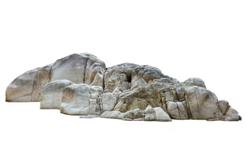 Crédence de cuisine en verre imprimé Pierres Pierre de falaise située dans une partie de la roche de montagne isolée sur fond blanc.