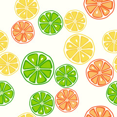 Lemons limes and orange on seamless pattern