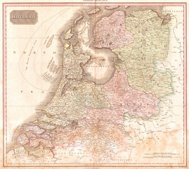 1818, Pinkerton Map of Holland or the Netherlands, John Pinkerton, 1758 – 1826, Scottish antiquarian, cartographer, UK