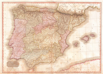 1818, Pinkerton Map of Spain and Portugal, John Pinkerton, 1758 – 1826, Scottish antiquarian, cartographer, UK