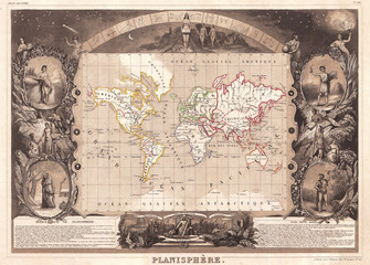 Obraz premium 1847, Levasseur Map of the World