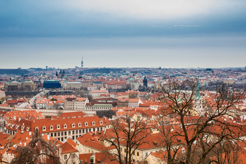 Fototapeta na wymiar The beautiful Prague city old town seen form the Prague Castle viewpoint in an early spring day