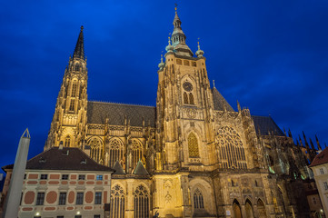 Fototapeta na wymiar Gothic St. Vitus Cathedral in Prague, Night view of gothic St. Vitus Cathedral in Prague, Czech Republic