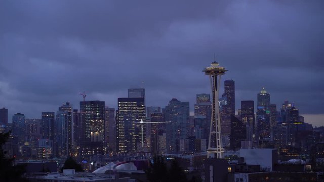 UHD 4K time lapse video of Downtown Seattle with dramatic clouds movement from Kerry Park in Seattle Washington 3840x2160 Ultra High Definition