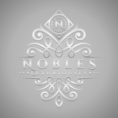 Letter N Logo - Classic & Luxurious Silver Embossed Style Logo