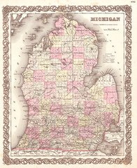 1855, Colton Map of Michigan