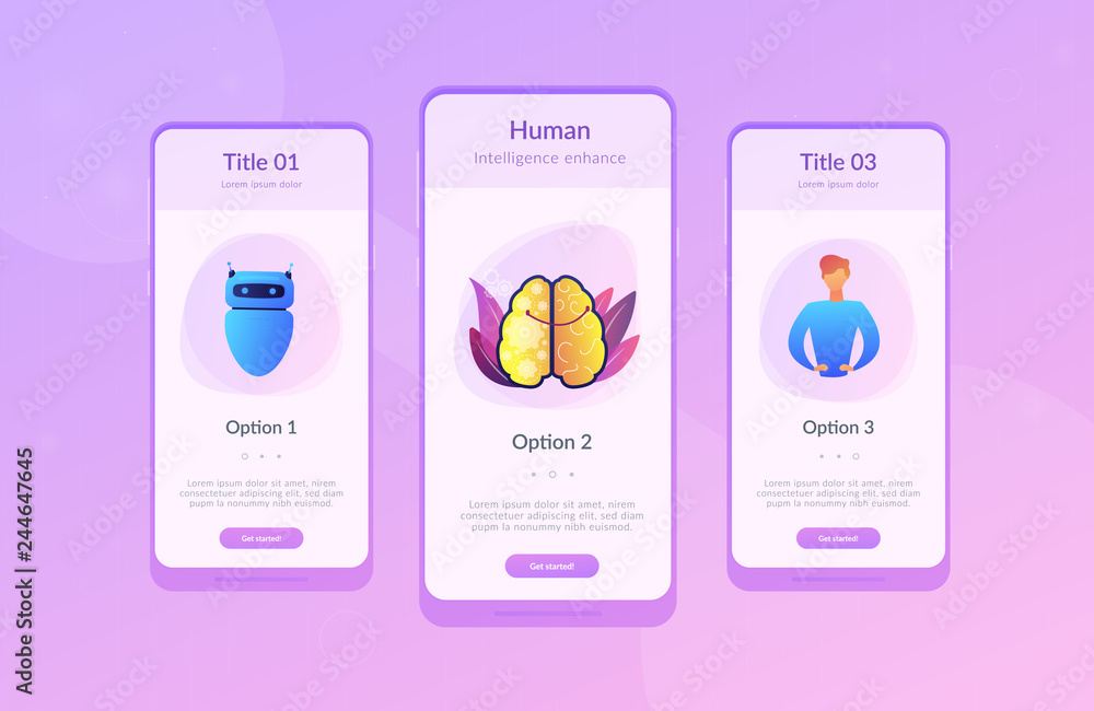 Poster modern robot intelligence and human brain connected. augmented intelligence, human intelligence enha