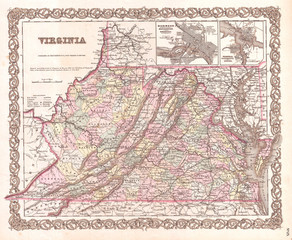 Fototapeta na wymiar 1855, Colton Map of Virginia