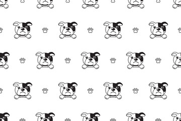 Vector cartoon character bulldog seamless pattern for design.