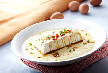 Delicious Chinese food, steamed eggs with Tofu

