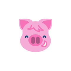 Grinning piggy face with smiling face emoji flat icon, vector sign, colorful pictogram isolated on white. Pink pig head emoticon , new year symbol, logo illustration. Flat style design
