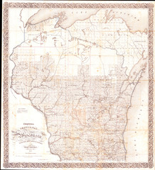 Fototapeta na wymiar 1856, Chapman Pocket Map of Wisconsin