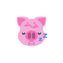 Sleeping Piggy Face Emoji flat icon, vector sign, colorful pictogram isolated on white. Pink pig head emoticon, new year symbol, logo illustration. Flat style design