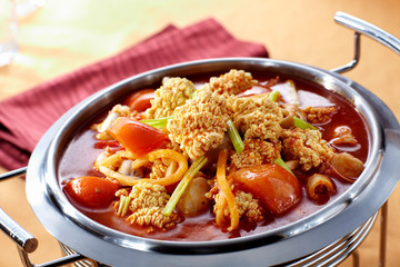 Delicious Chinese food, hot and sour pickled pepper and fish roe

