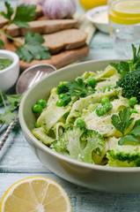 Traditional Italian pasta with green vegetables