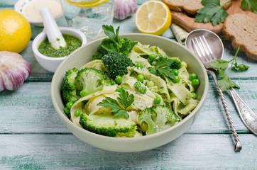 Traditional Italian pasta with green vegetables