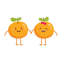 Cute cartoon orange couple holding hands in vector illustration style, can be used as Valentine greetings card, logo, icon, etc.