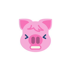 Piggy Tired face emoji flat icon, vector sign, colorful pictogram isolated on white. Pink pig head emoticon, new year symbol, logo illustration. Flat style design