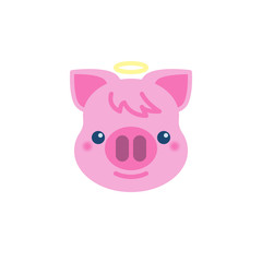 Piggy Smiling Face With Halo Emoji flat icon, vector sign, colorful pictogram isolated on white. Pink pig head emoticon, new year symbol, logo illustration. Flat style design