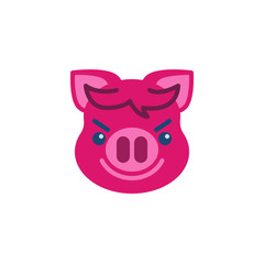 Piggy Smiling Face With Horns Emoji flat icon, vector sign, colorful pictogram isolated on white. Pink pig head emoticon, new year symbol, logo illustration. Flat style design