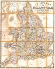 1860, Philips Folding or Pocket Map of England and Wales