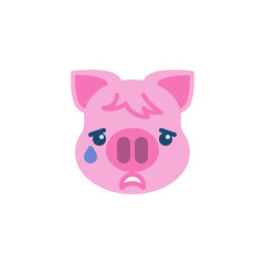 Piggy Crying Face Emoji flat icon, vector sign, colorful pictogram isolated on white. Pink pig head emoticon, new year symbol, logo illustration. Flat style design