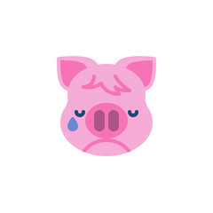 Crying Piggy Face Emoji flat icon, vector sign, colorful pictogram isolated on white. Pink pig head emoticon, new year symbol, logo illustration. Flat style design