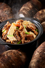 Delicious Chinese food, taro sirloin in clay pot
