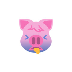 Piggy Face Vomiting Emoji flat icon, vector sign, colorful pictogram isolated on white. Pink pig head emoticon, new year symbol, logo illustration. Flat style design