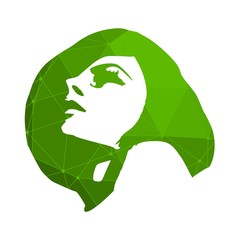 Face half turn view. Elegant silhouette of a head. Connected lines with dots.