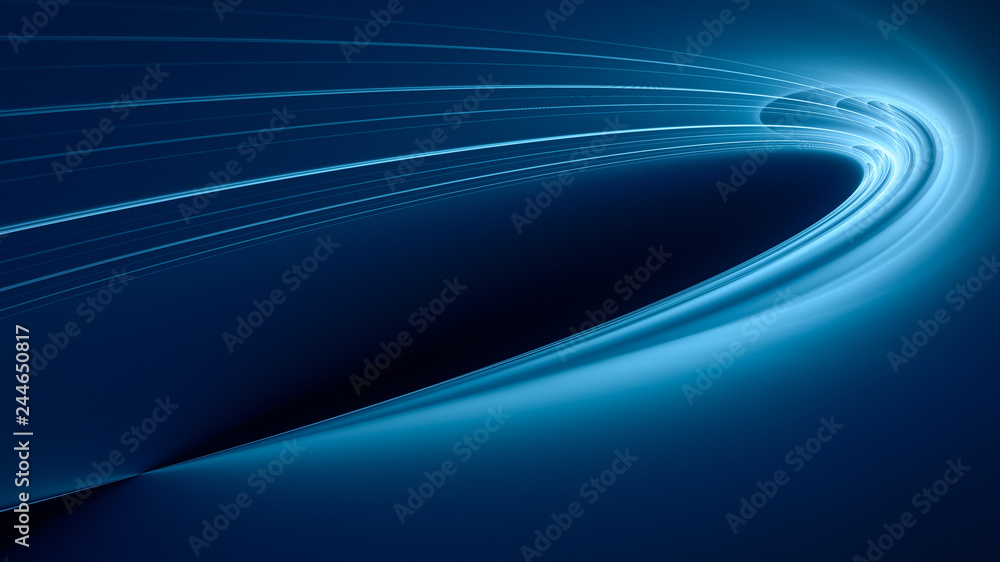 Aufkleber Abstract blue background element on black. Fractal graphics. Three-dimensional composition of glowing lines and mption blur traces. Movement and innovation concept.