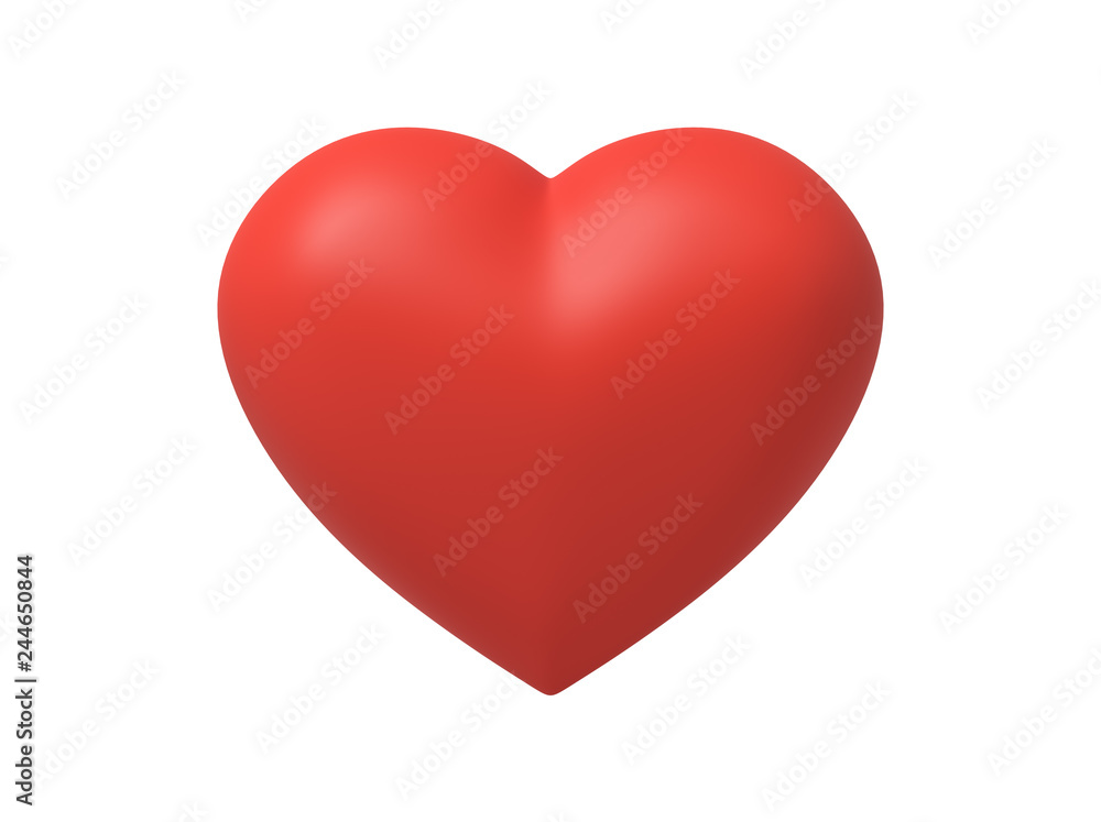 Poster 3d rendering of red heart isolated on white background.