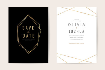 Luxury wedding invitation cards with gold marble texture and geometric pattern minimal style vector design template
