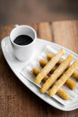 churros con chocolate traditional spanish sweet breakfast set