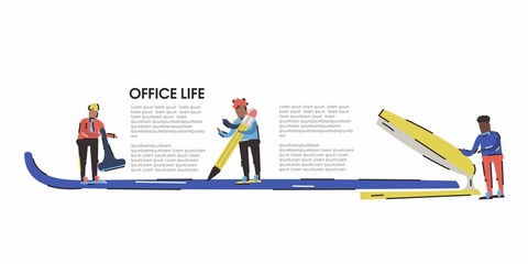 Handdrawn vector illustration with office managers. Cartoon-style sketch of a picture.