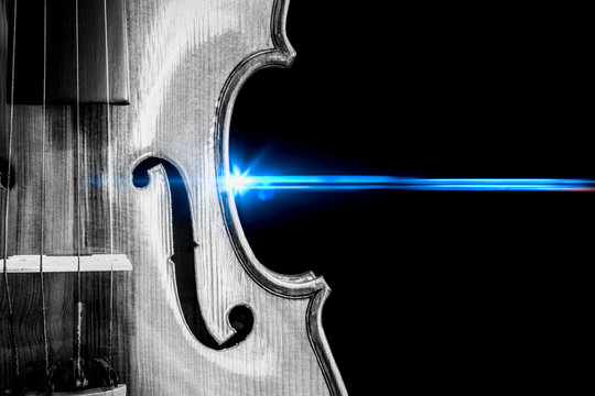 violin with blue back light. music background