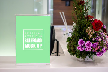 Mock up blank label on counter for information