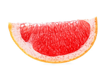 Ripe slice of pink grapefruit isolated on white background