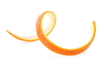 Orange peel against white background