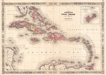 1866, Johnson Map of the West Indies and Caribbean
