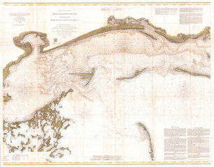 1866, U.S. Coast Survey Chart or Map of the Mississippi Sound, Western Part