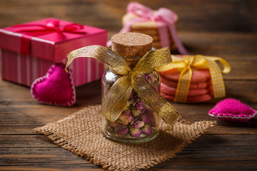 Rose buds tea in glass jar