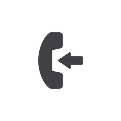 Incoming Phone call vector icon. filled flat sign for mobile concept and web design. Telephone handset and arrow in simple solid icon. Symbol, logo illustration. Pixel perfect vector graphics