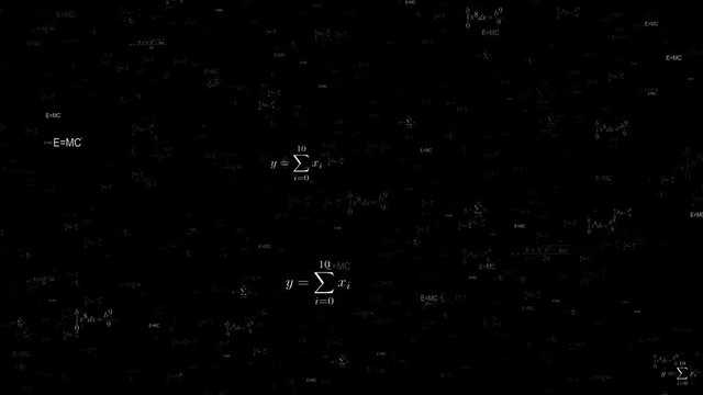 Camera flights in formulas in abstract black space, 4K