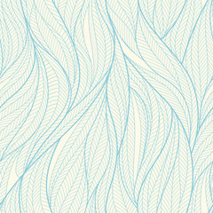 Blue and cream seamless waves leaves pattern