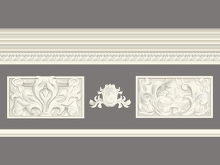 Cream classic relief and cornice set isolated, architectural elements set © Alevtina